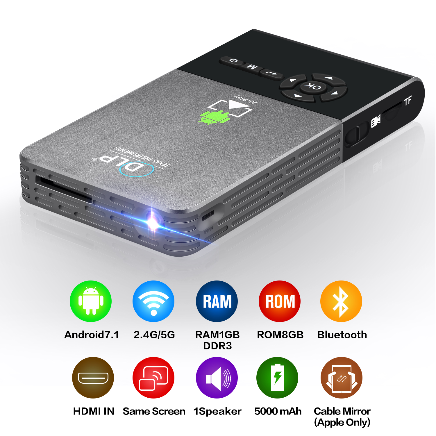 GIGXON- C2 Mini DLP Projector Android 7.1 Wifi Bluetooth Portable Proyector LED DLP Beamer Home Cinema Support Airplay Miracast